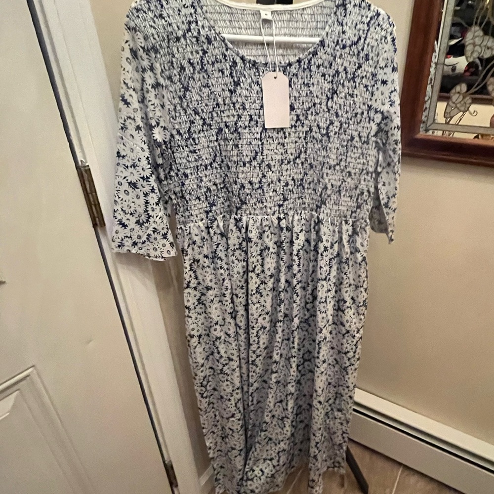 Chic Blue and White Patterned Top